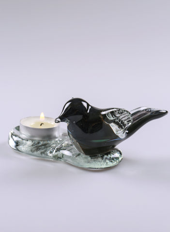 Glasvogel mit Teelichthalter -Schwarz- handgefertigt