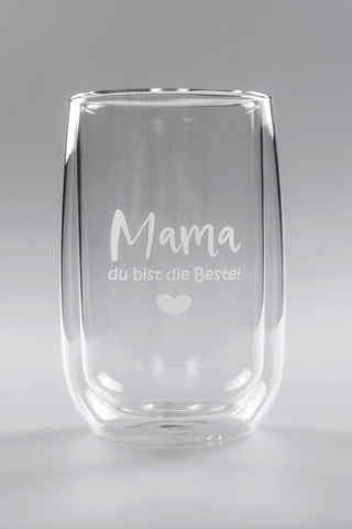 Latte Macchiato Becher, Glühwein Becher Gravur "Mama du bist die Beste"