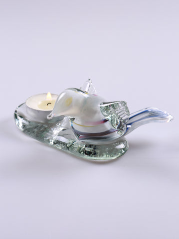 Glasvogel mit Teelichthalter -Weiß- handgefertigt