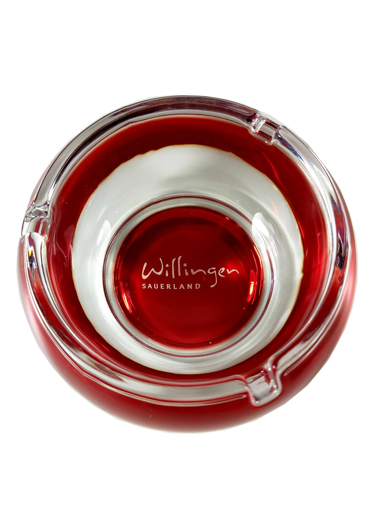 Willinger Aschenbecher klar -Boden rot gespritzt- mit Logo Willingen –  ilovewillingerglas